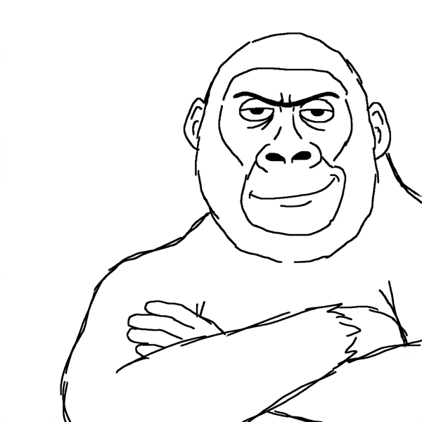 Gorilla with crossed arms and a smug smirk