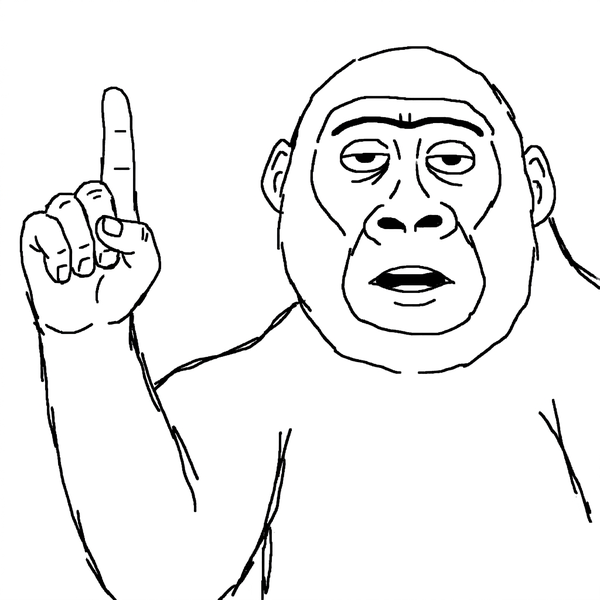 Gorilla with a finger raised, lecturing